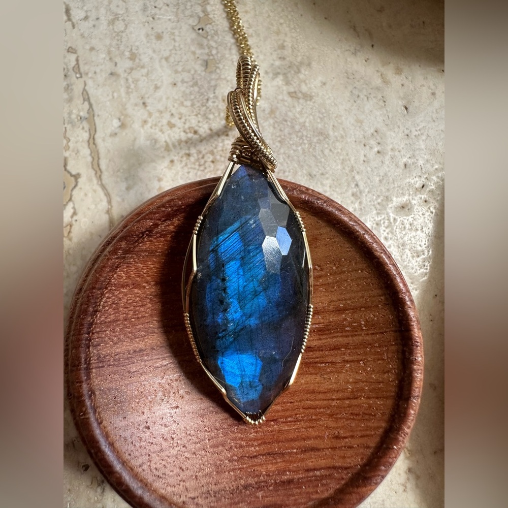 14k Gold Filled Faceted Labradorite Statement Necklace with 18 inch GF Chain